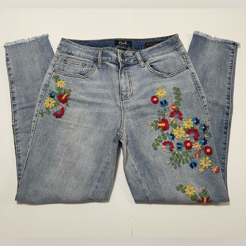 Earl Jeans Embroidered Ankle Skinny Denim Jeans Pant Sz 8 - Picture 16 of 17